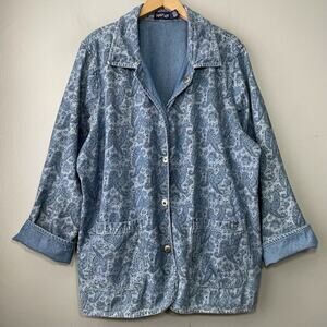Vintage Krazy Kat Denim Jacket Size XXL Blue Reversible Paisley Casual Country